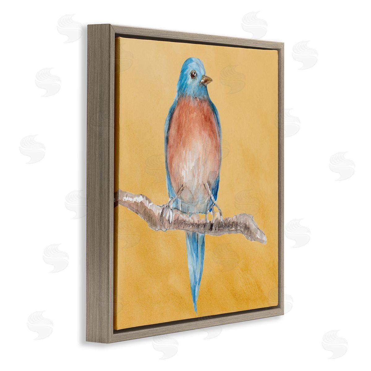 Traditional Bluebird Perched Brown Floating Frame Canvas Wall Art, Home Decor by Lanie Loreth