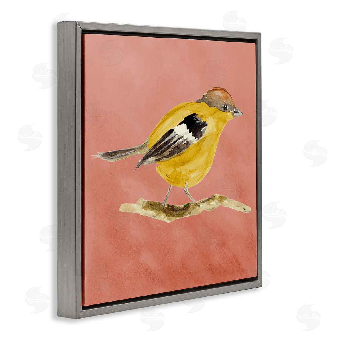 Traditional Wren Bird Grey Floating Frame Canvas Wall Art, Home Decor by Lanie Loreth