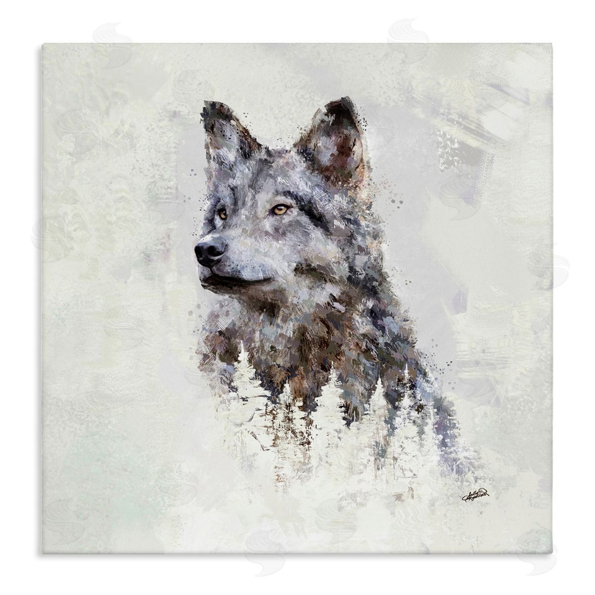 Rustic Wolf and Trees Canvas Wall Art, Home Decor by Sally Kaye Barlow/Makaio Design