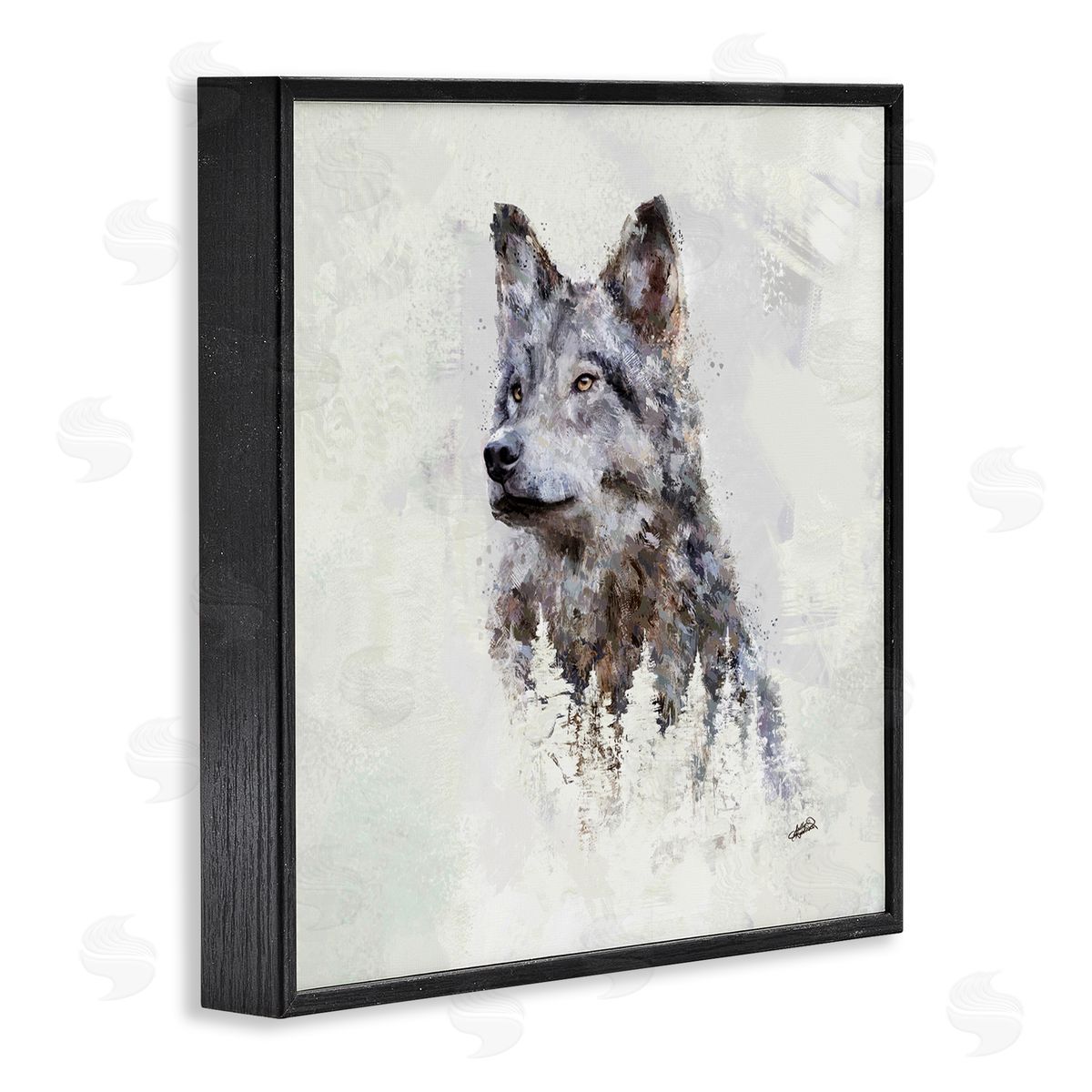 Rustic Wolf and Trees Black Frame Print Wall Art, Home Decor by Sally Kaye Barlow/Makaio Design