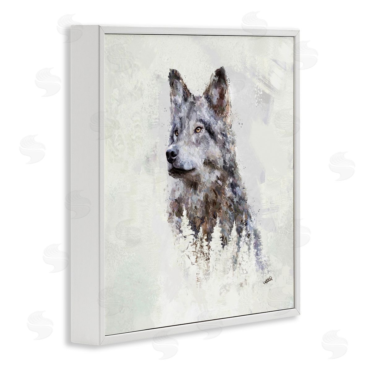 Rustic Wolf and Trees White Frame Print Wall Art, Home Decor by Sally Kaye Barlow/Makaio Design