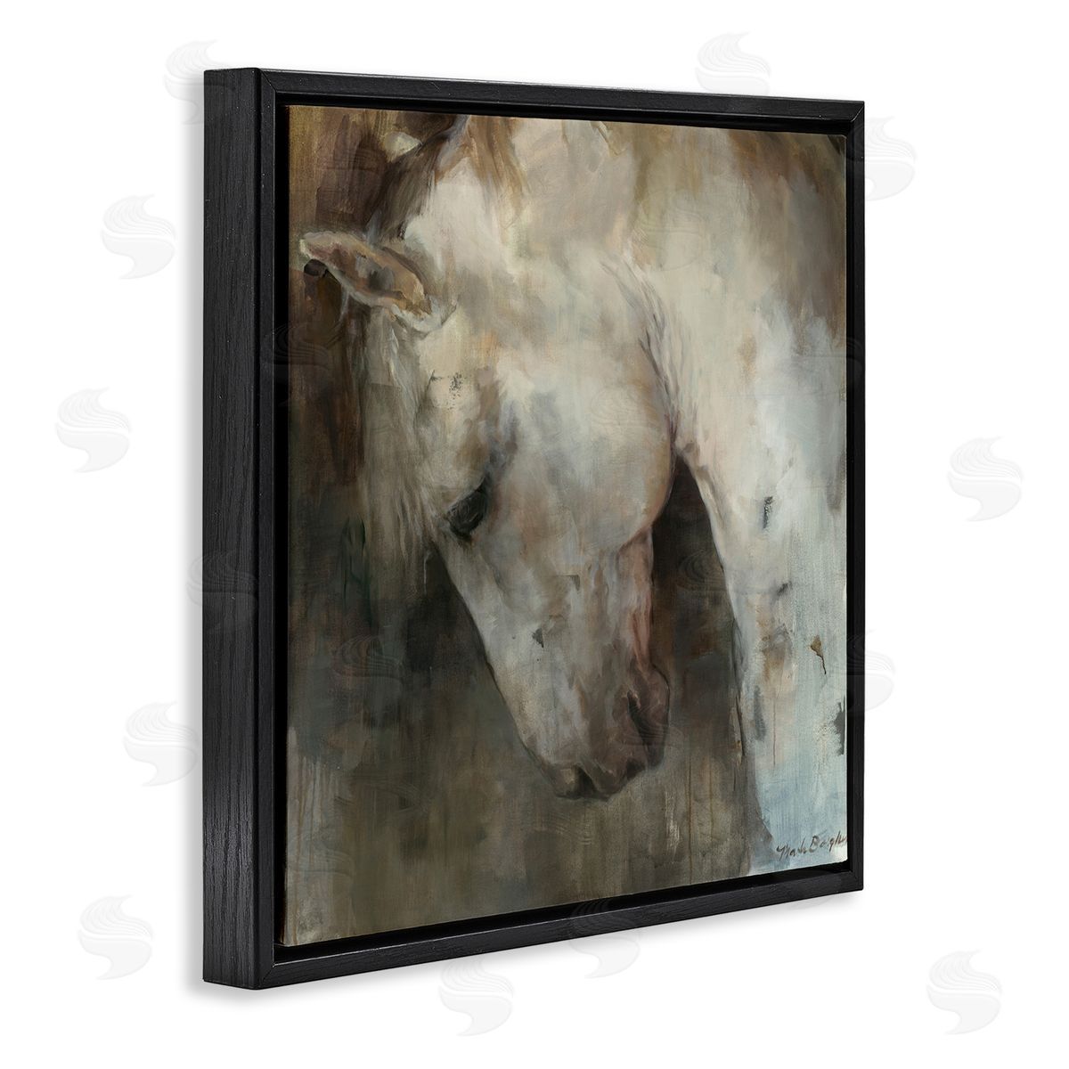 Rustic Horse Portrait Black Floating Frame Canvas Wall Art, Home Decor by Marilyn Hageman