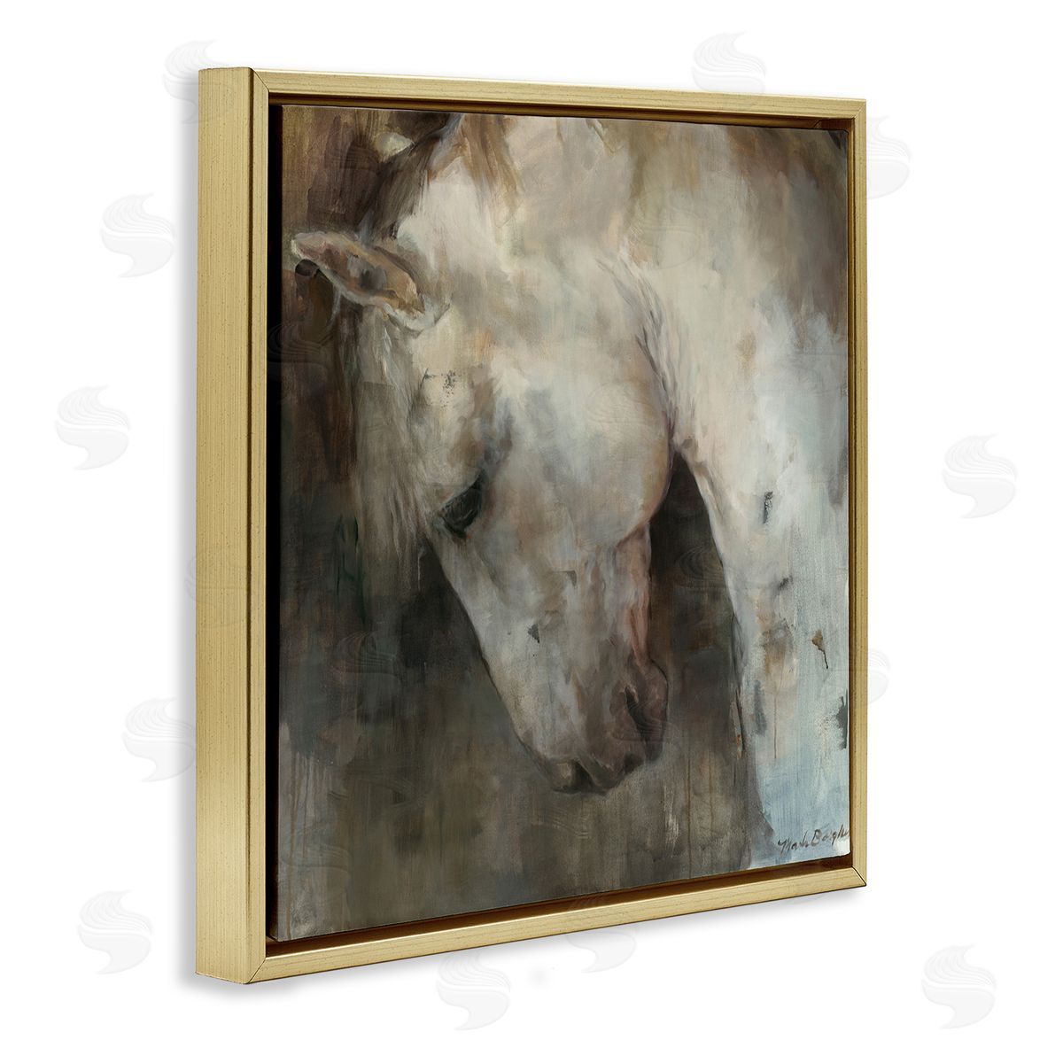 Rustic Horse Portrait Gold Floating Frame Canvas Wall Art, Home Decor by Marilyn Hageman
