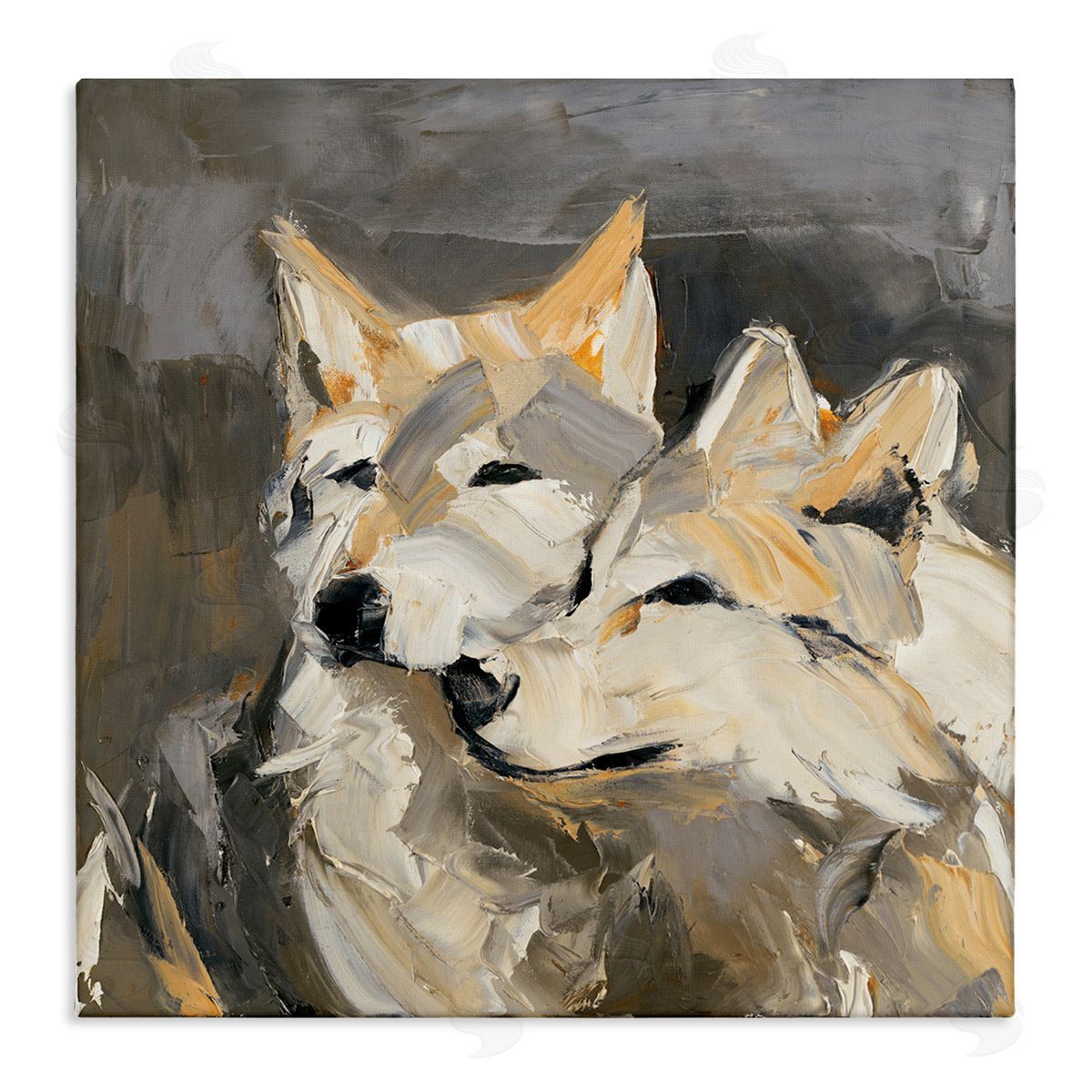 Cuddling Wolf Pair Canvas Wall Art, Home Decor by Julie Denise