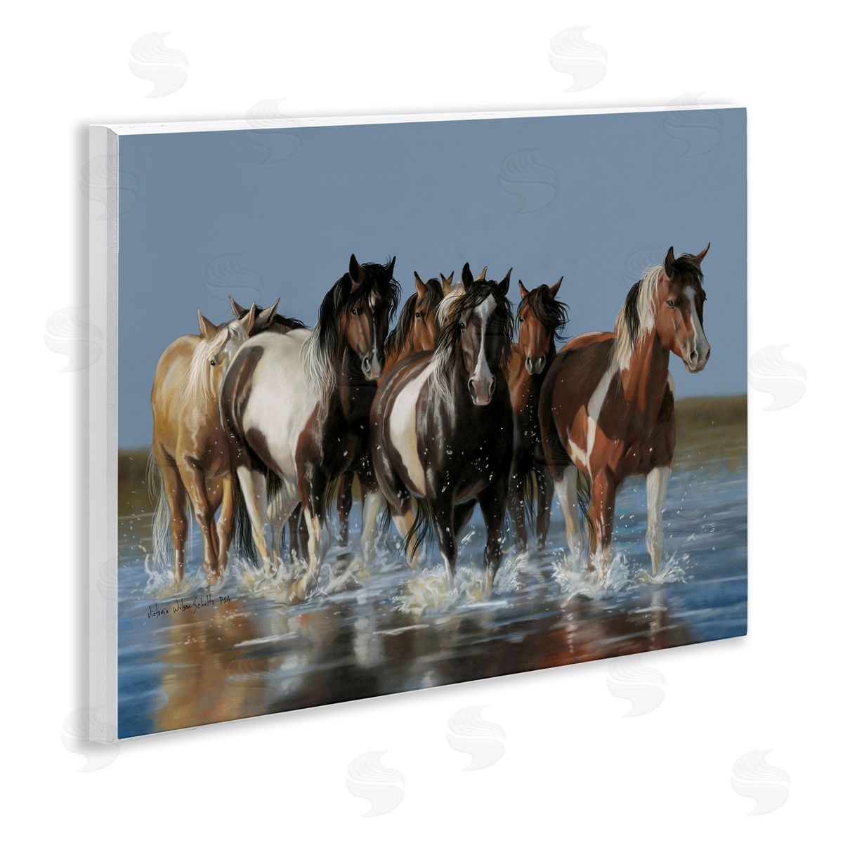 Horses Running Through River Wood Plaque Wall Art, Home Decor by Victoria Schultz