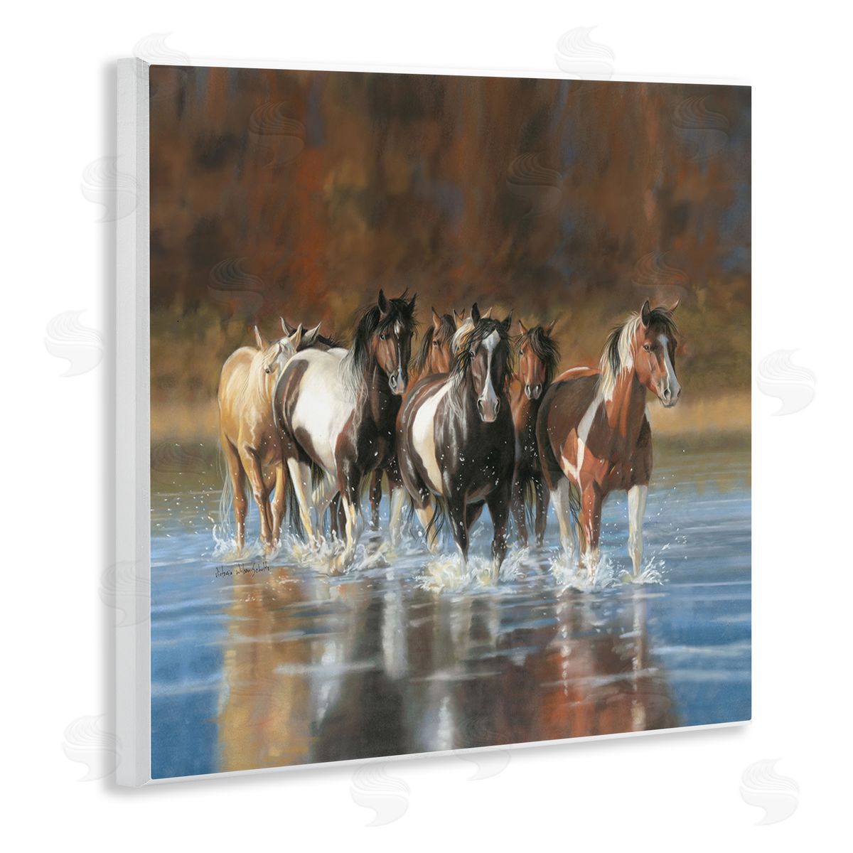 River and Horses Scenery Wood Plaque Wall Art, Home Decor by Victoria Schultz