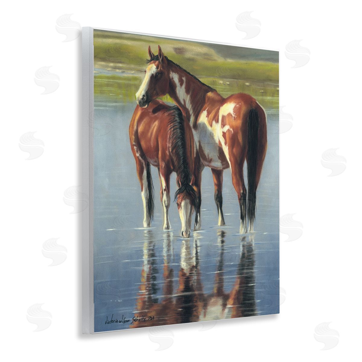 Horse and Foal Splashing Wood Plaque Wall Art, Home Decor by Victoria Schultz