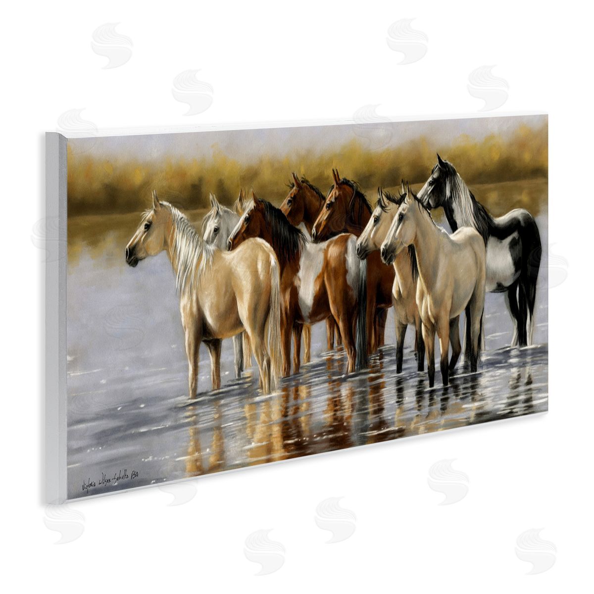 Horse Herd Splashing Wood Plaque Wall Art, Home Decor by Victoria Schultz