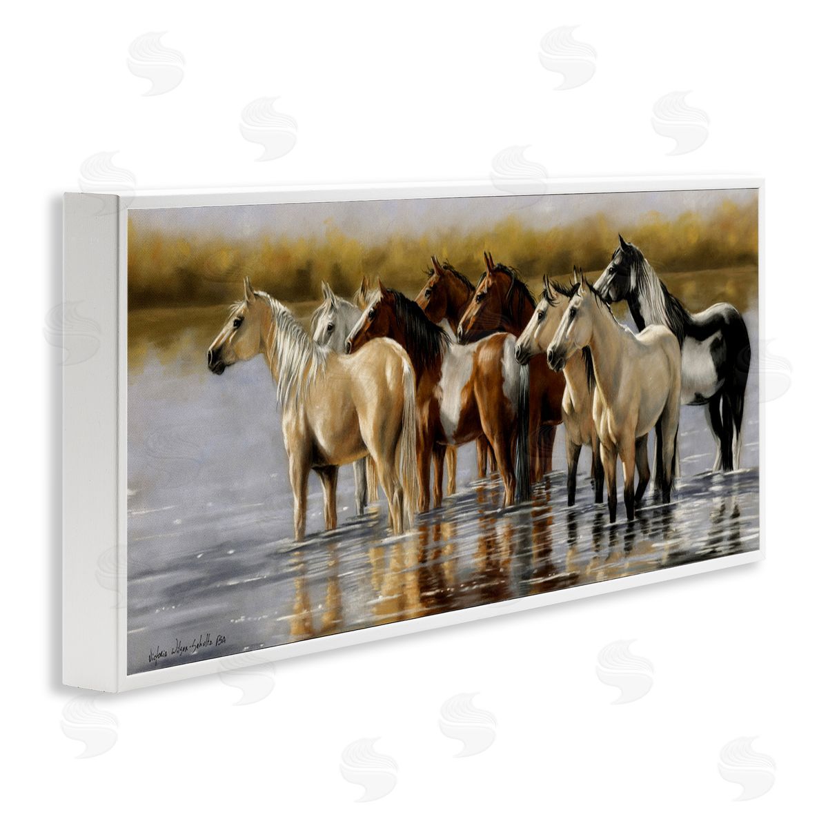 Horse Herd Splashing White Frame Print Wall Art, Home Decor by Victoria Schultz