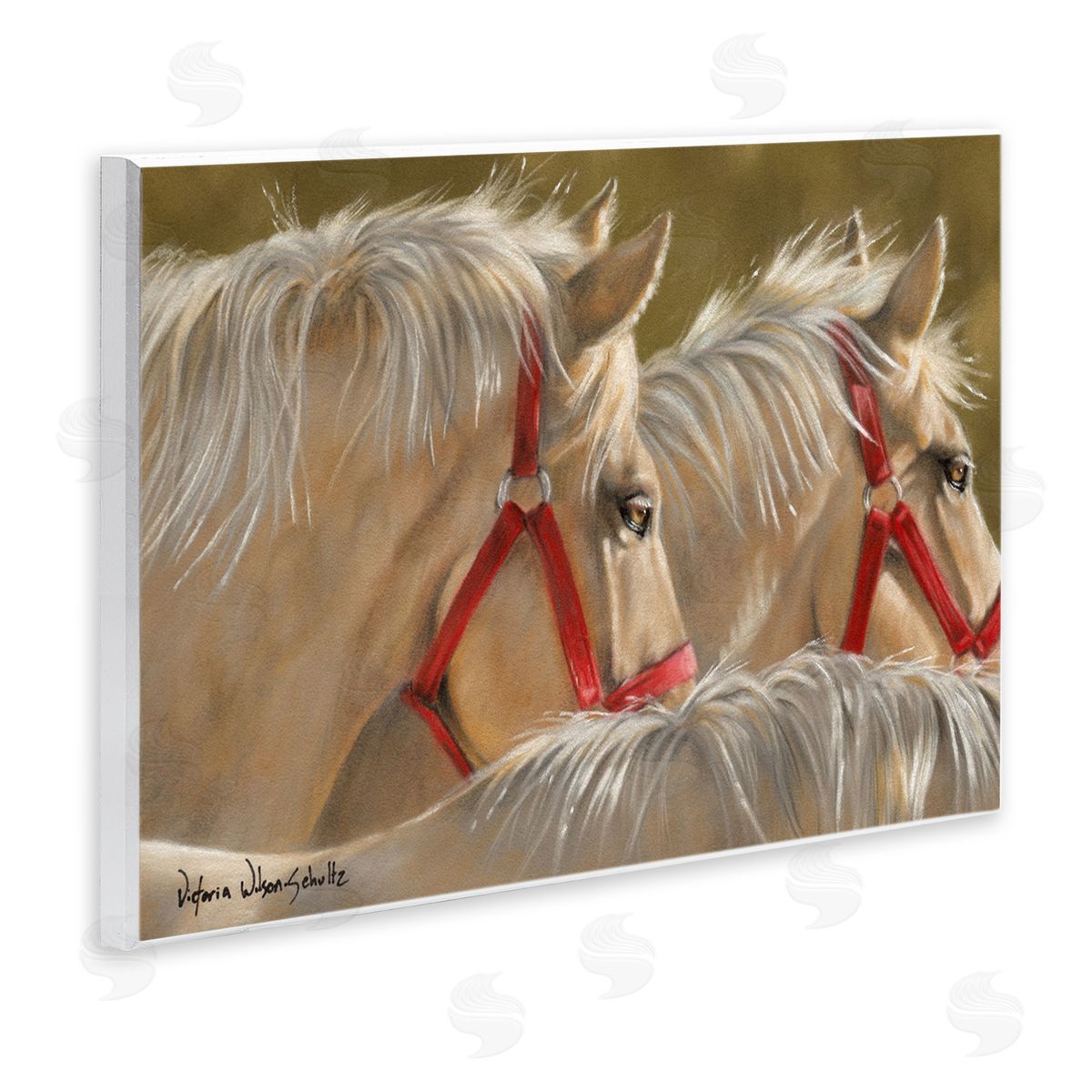 Horses with Red Bridles Wood Plaque Wall Art, Home Decor by Victoria Schultz
