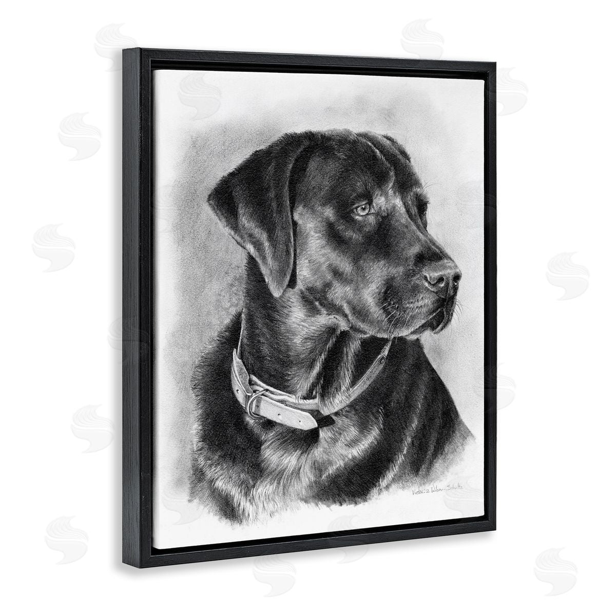 Black Lab Drawing Black Floating Frame Canvas Wall Art, Home Decor by Victoria Schultz