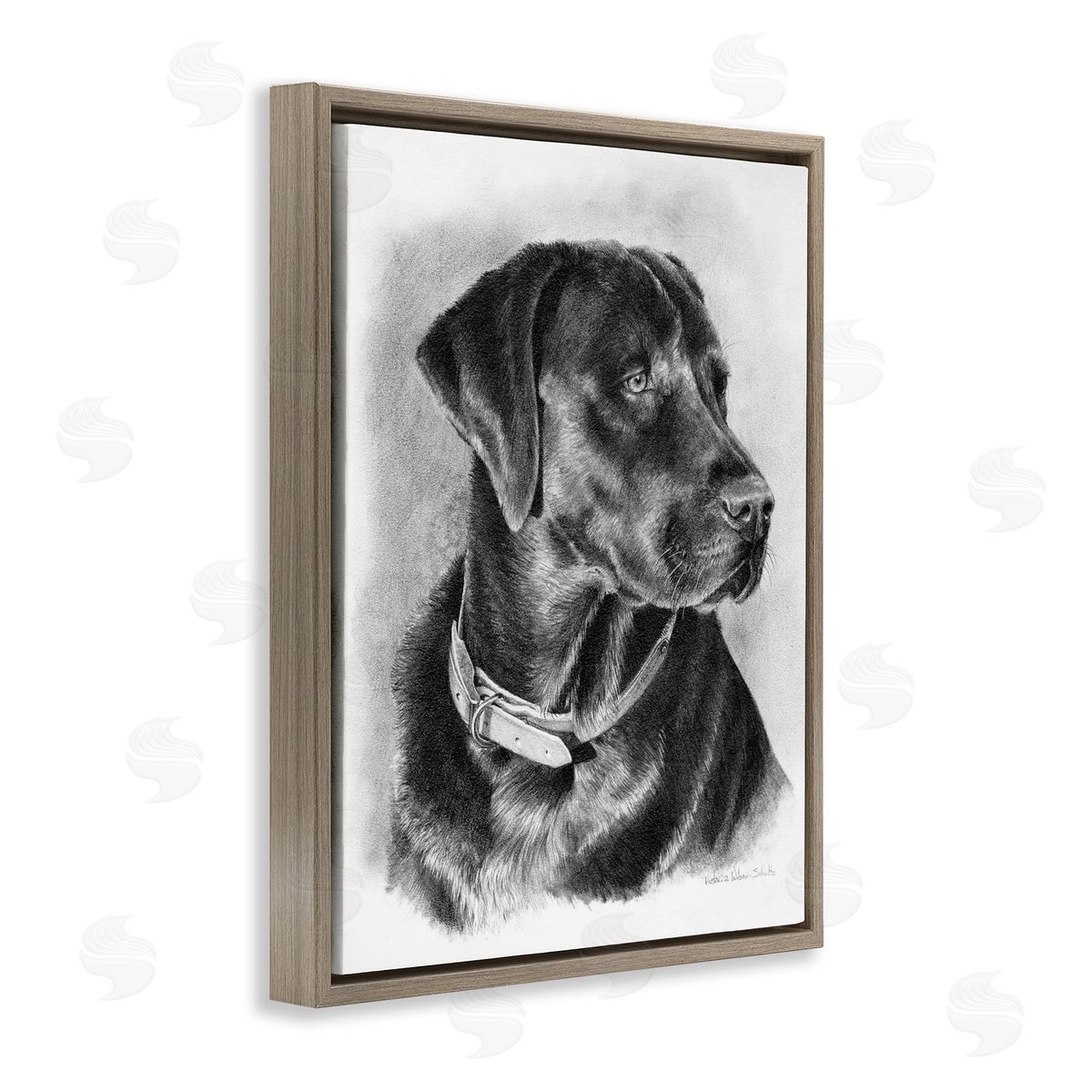 Black Lab Drawing Brown Floating Frame Canvas Wall Art, Home Decor by Victoria Schultz