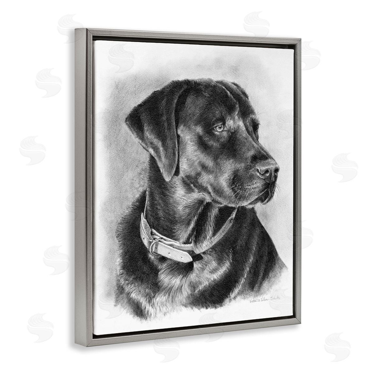 Black Lab Drawing Grey Floating Frame Canvas Wall Art, Home Decor by Victoria Schultz