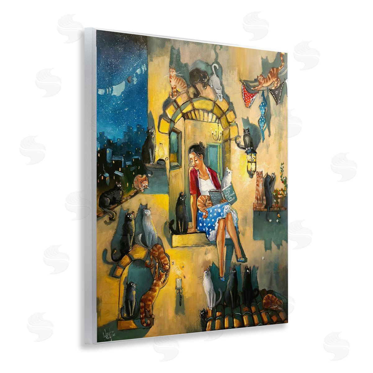 Window Scene with Cats Wood Plaque Wall Art, Home Decor by Ronald West