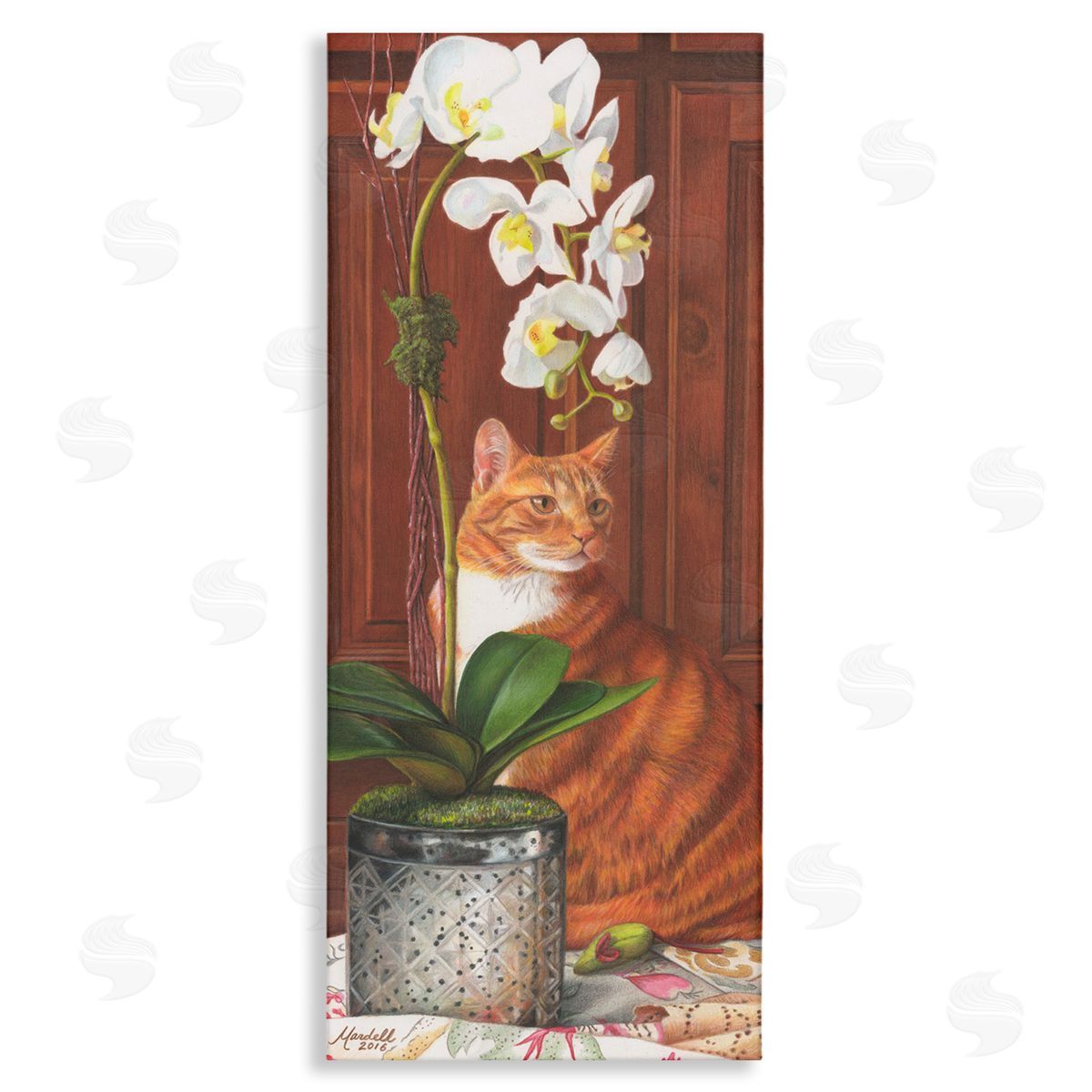 Cat and Orchid Flower Canvas Wall Art, Home Decor by Mardell Schuster