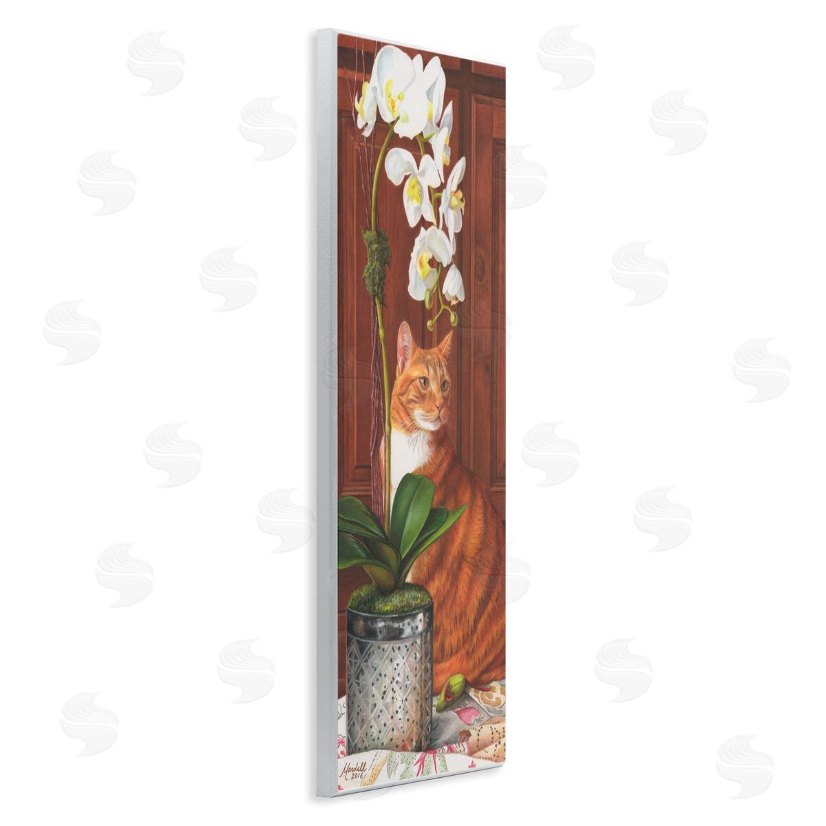 Cat and Orchid Flower Wood Plaque Wall Art, Home Decor by Mardell Schuster