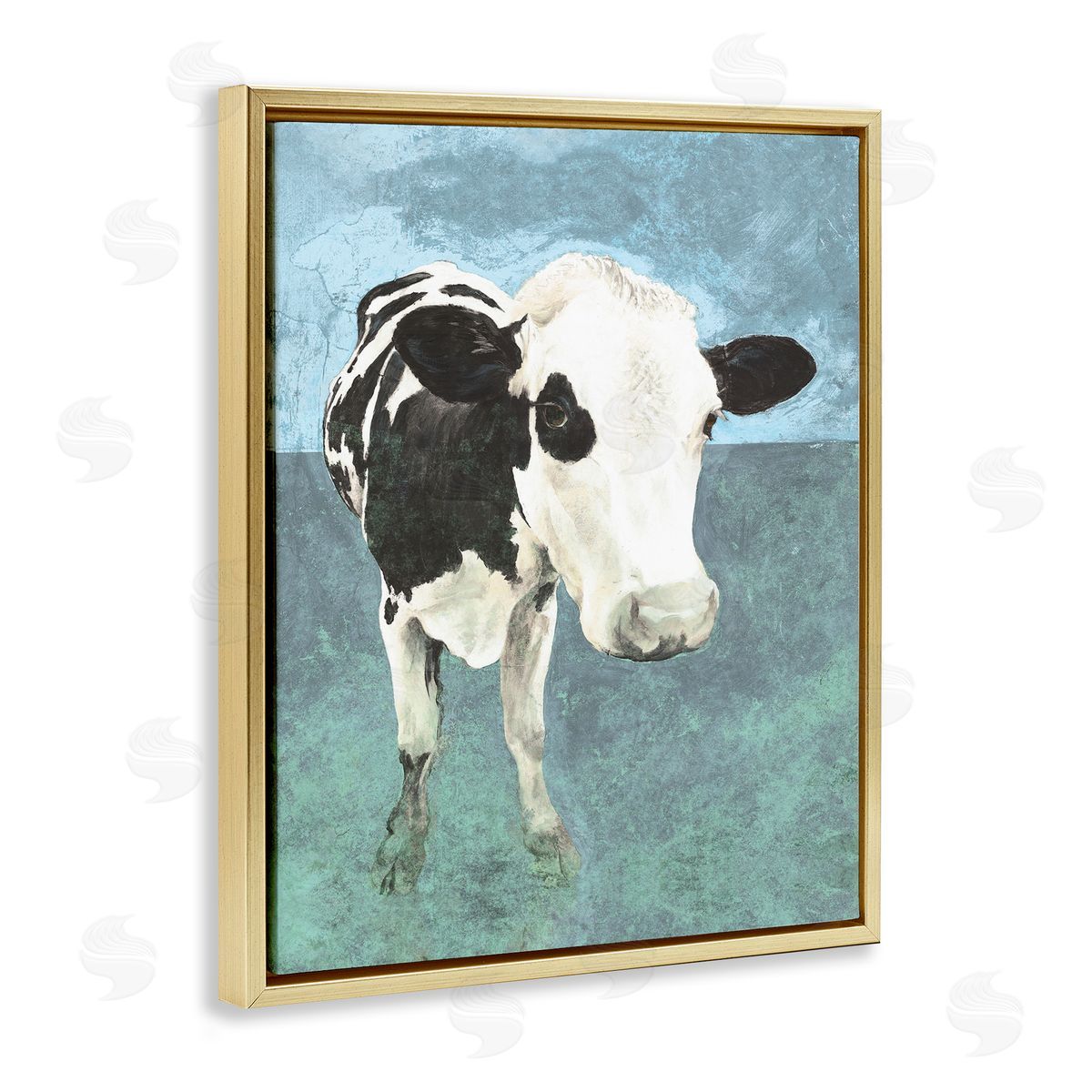 Simple Farmhouse Cow Gold Floating Frame Canvas Wall Art, Home Decor by White Ladder