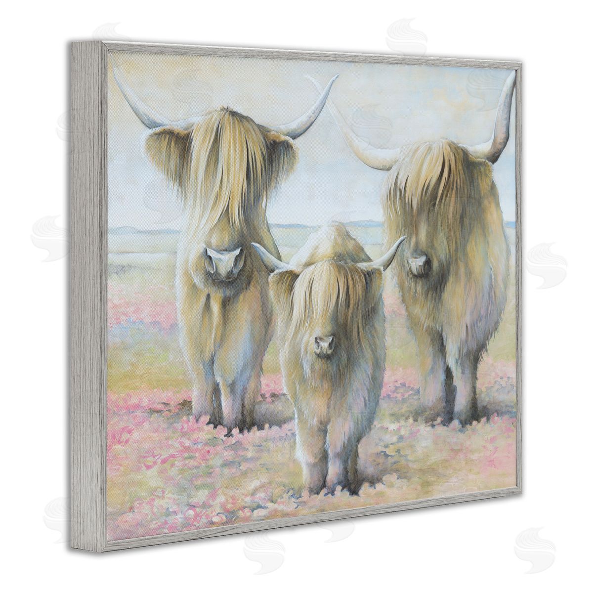 Gentle Cattle Trio Grey Frame Print Wall Art, Home Decor by White Ladder