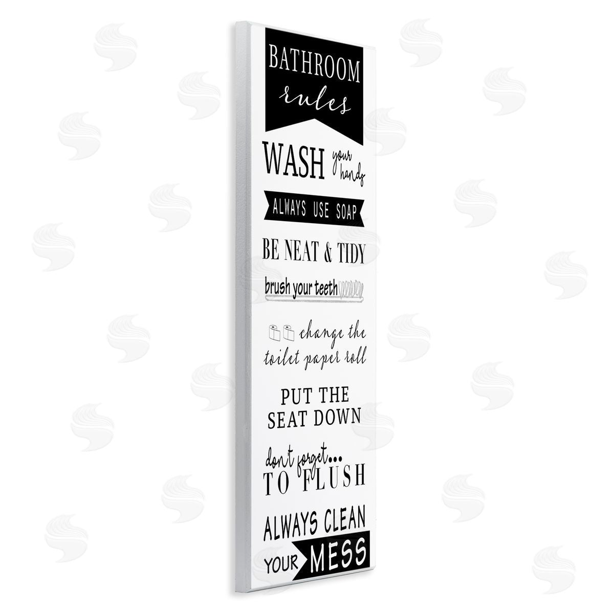 Black Bathroom Rules Wood Plaque Wall Art, Home Decor by Anna Quach