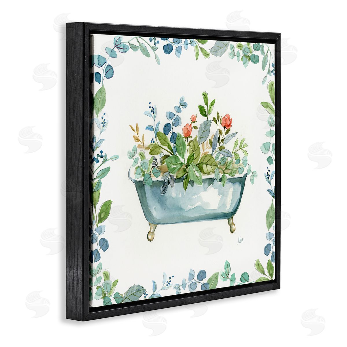 Plant Filled Tub Black Floating Frame Canvas Wall Art, Home Decor by Nan