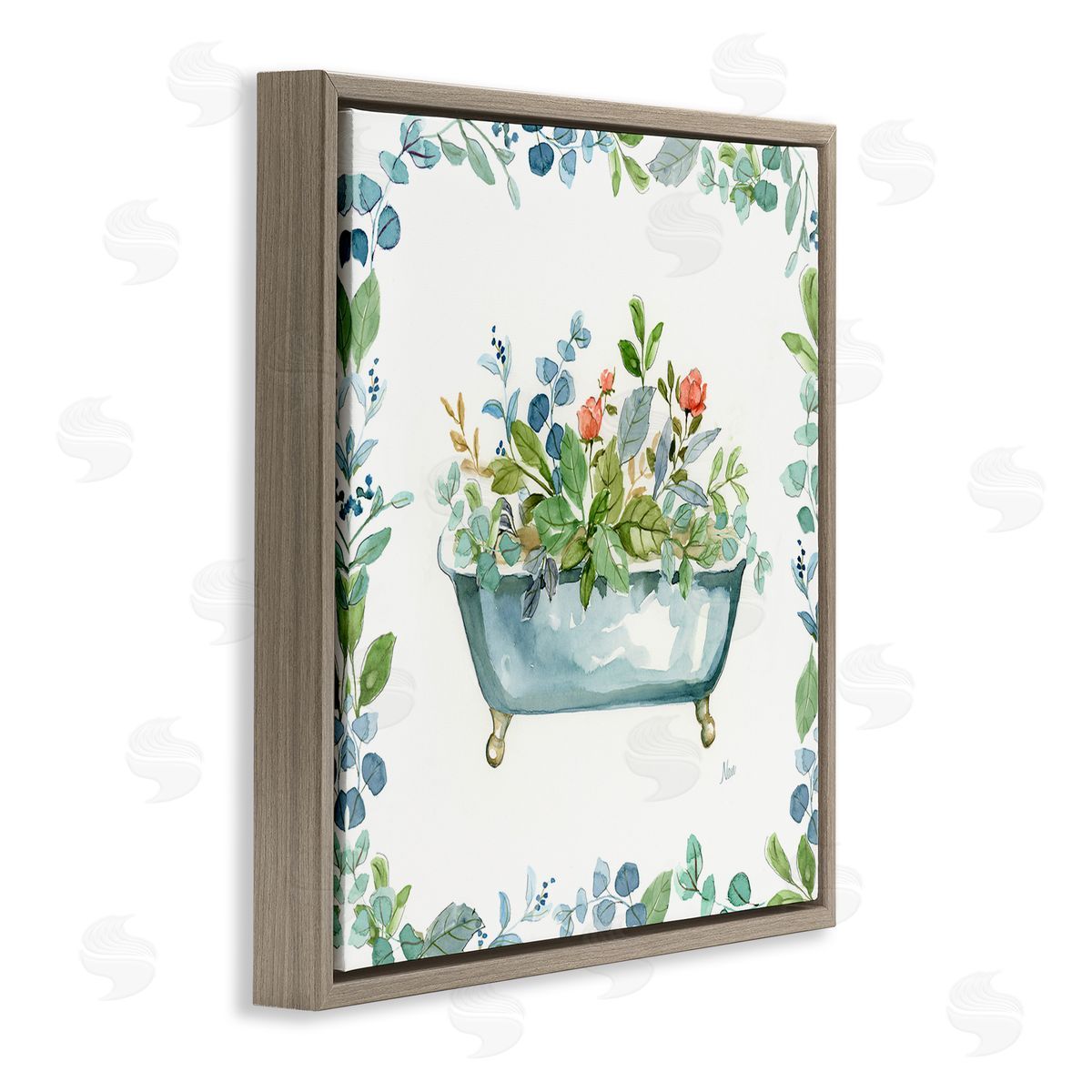 Plant Filled Tub Brown Floating Frame Canvas Wall Art, Home Decor by Nan