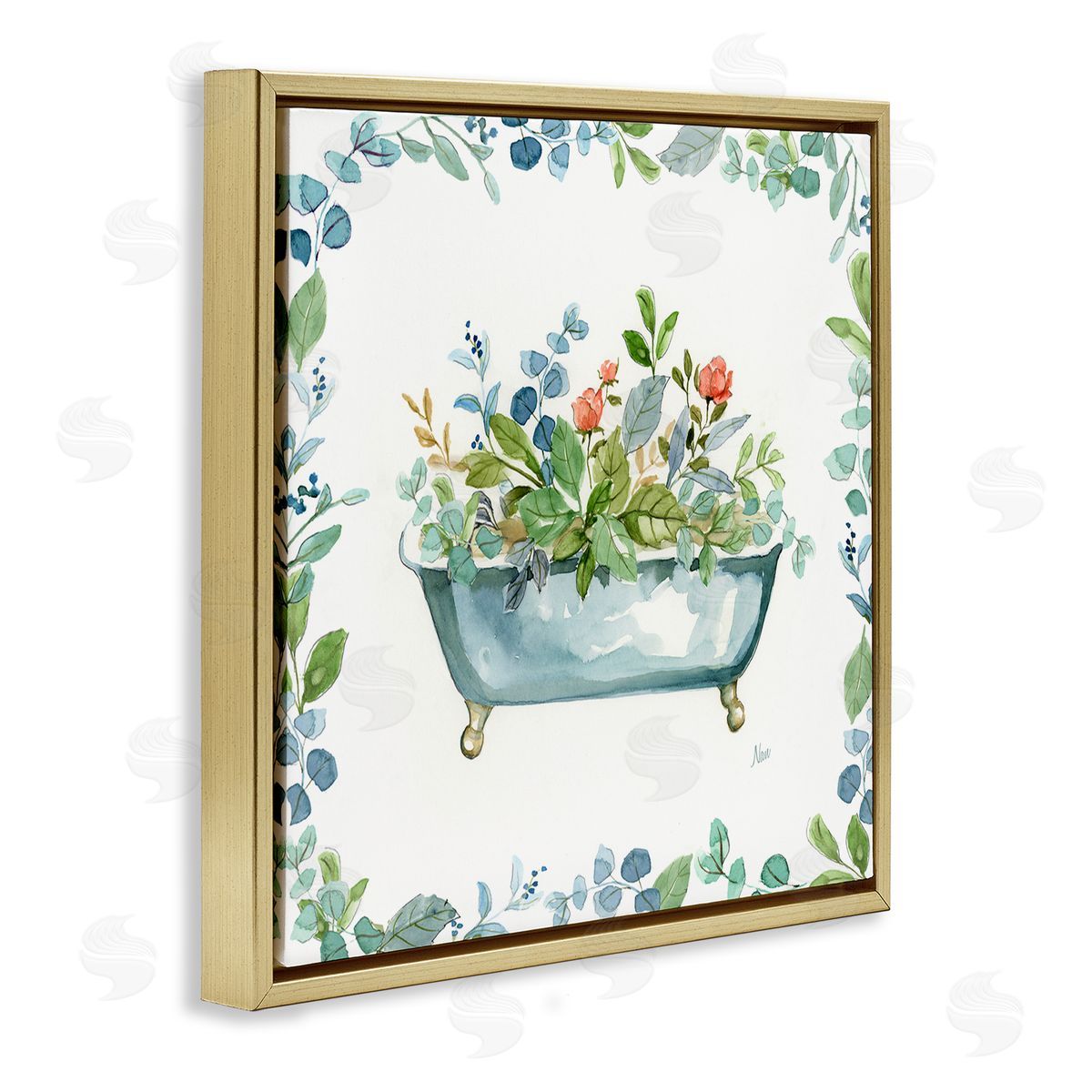 Plant Filled Tub Gold Floating Frame Canvas Wall Art, Home Decor by Nan