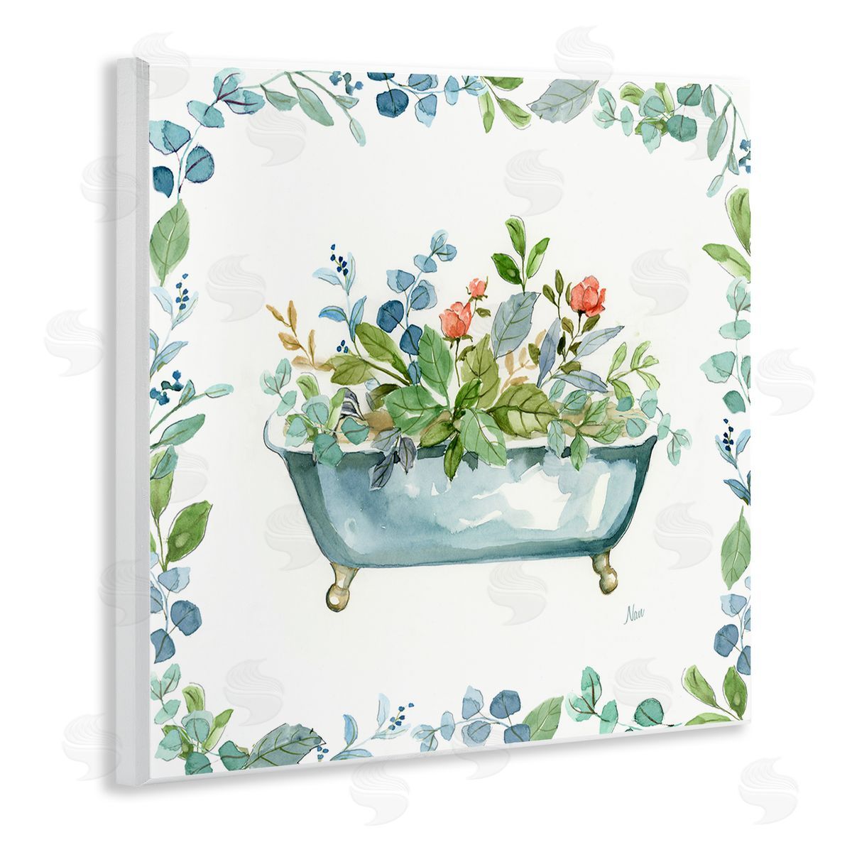 Plant Filled Tub Wood Plaque Wall Art, Home Decor by Nan