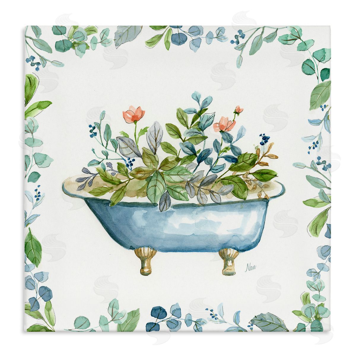 Botanical Bath Tub Canvas Wall Art, Home Decor by Nan