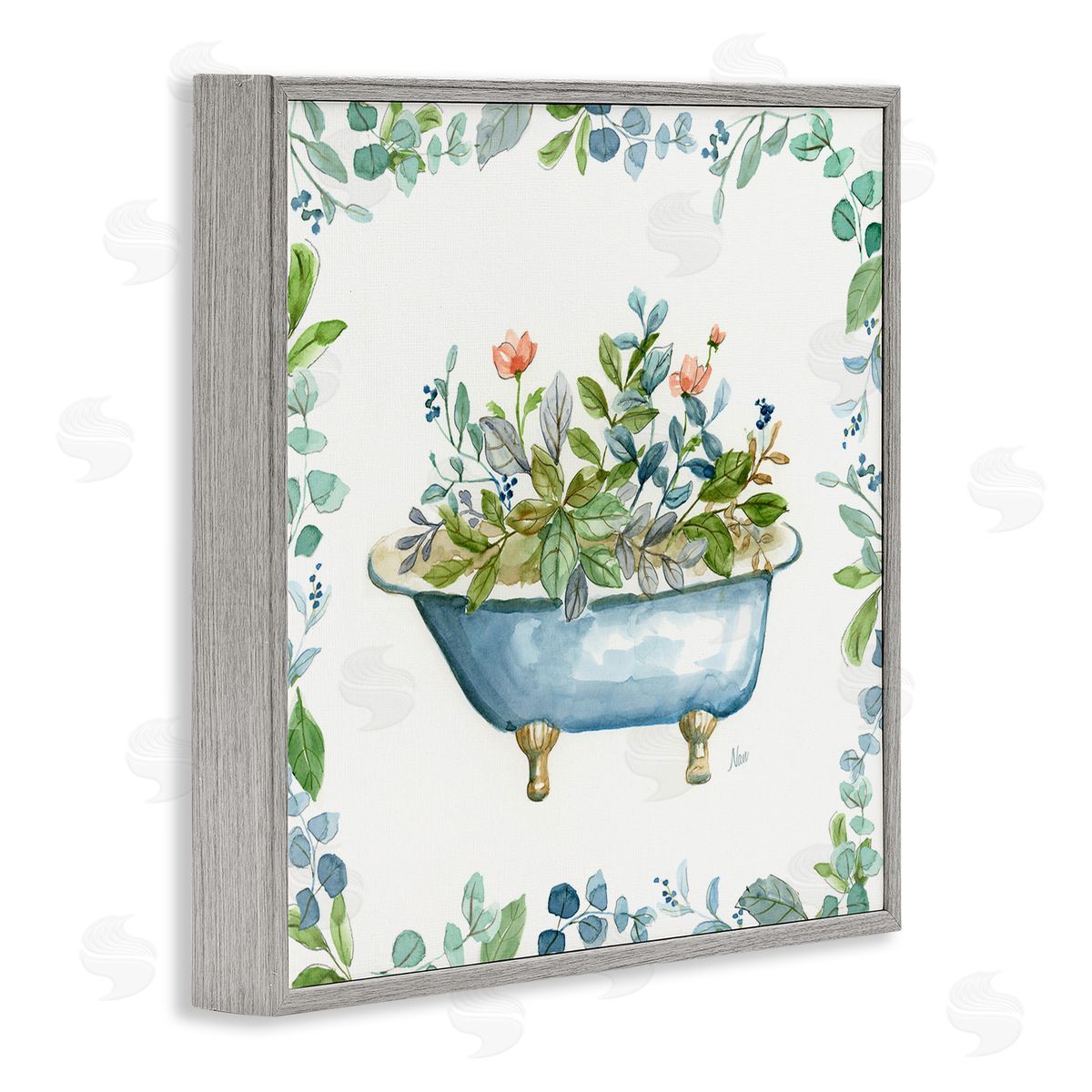 Botanical Bath Tub Grey Frame Print Wall Art, Home Decor by Nan