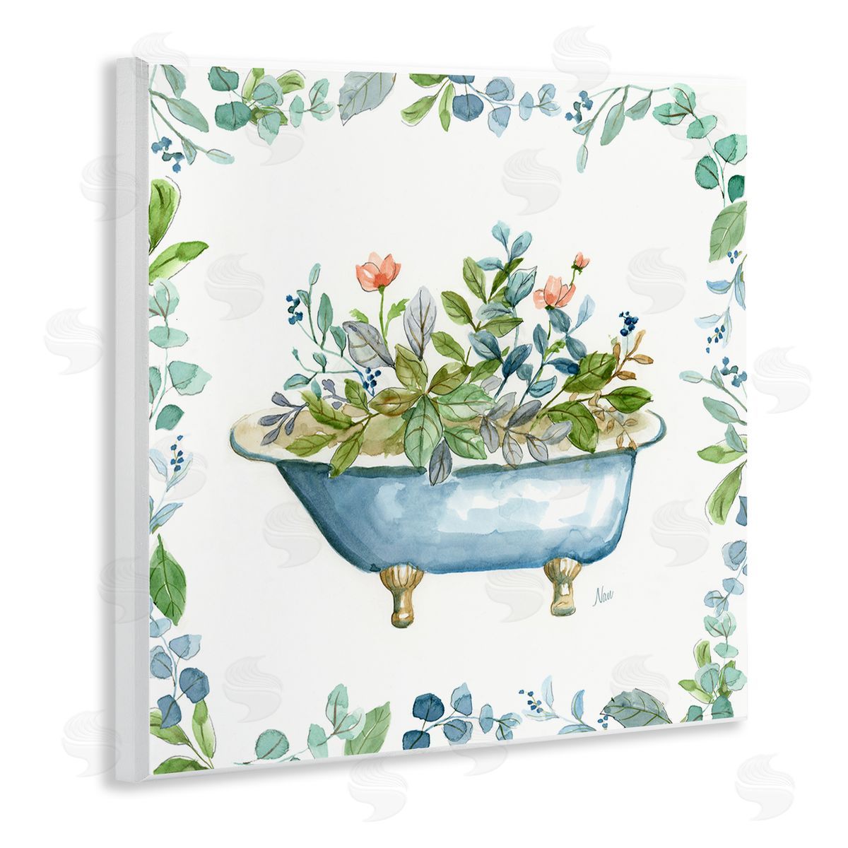 Botanical Bath Tub Wood Plaque Wall Art, Home Decor by Nan