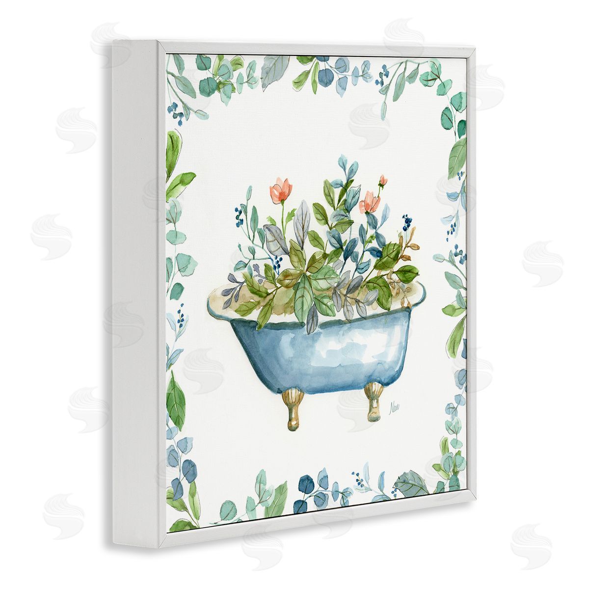 Botanical Bath Tub White Frame Print Wall Art, Home Decor by Nan