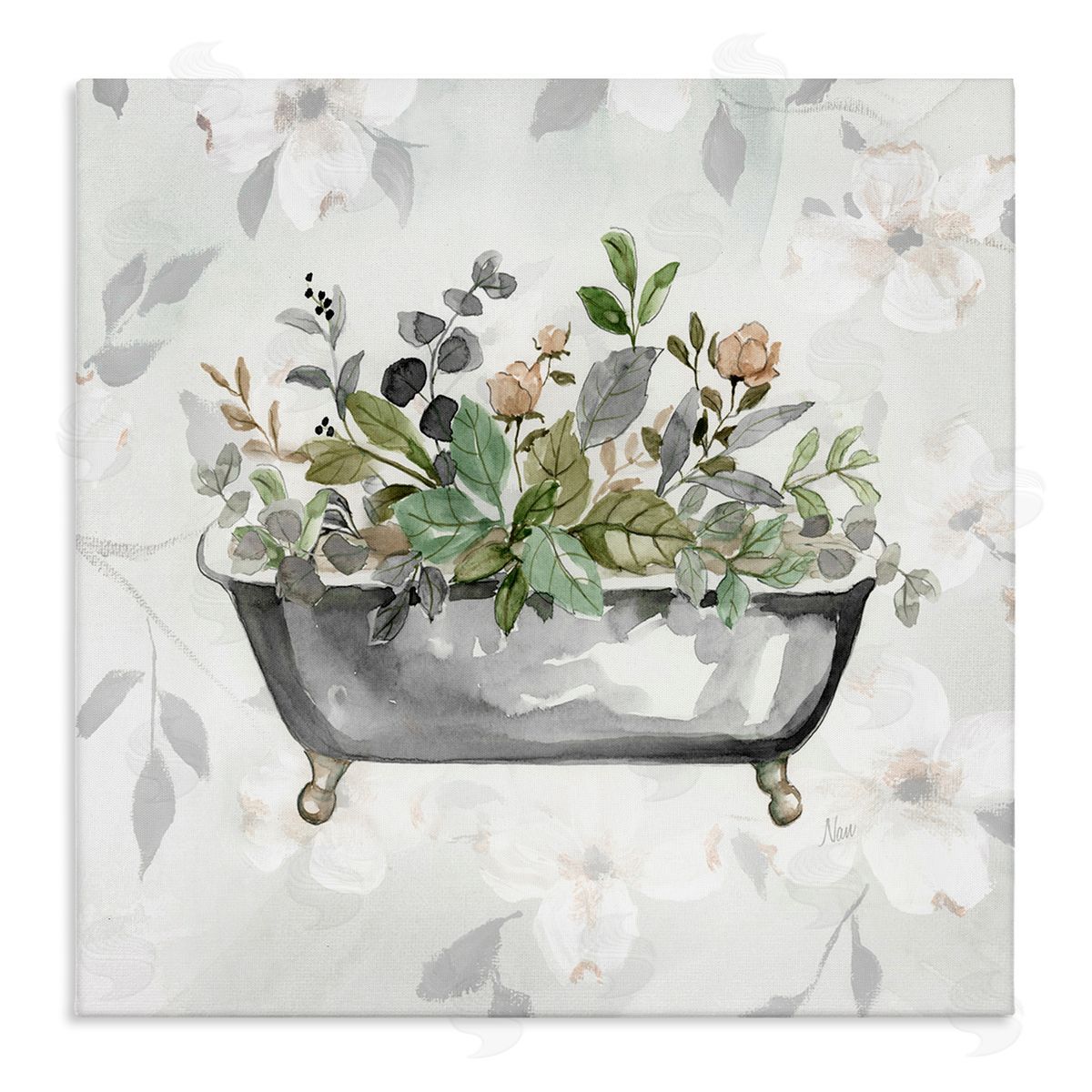 Leaf Patterned Bath Canvas Wall Art, Home Decor by Nan