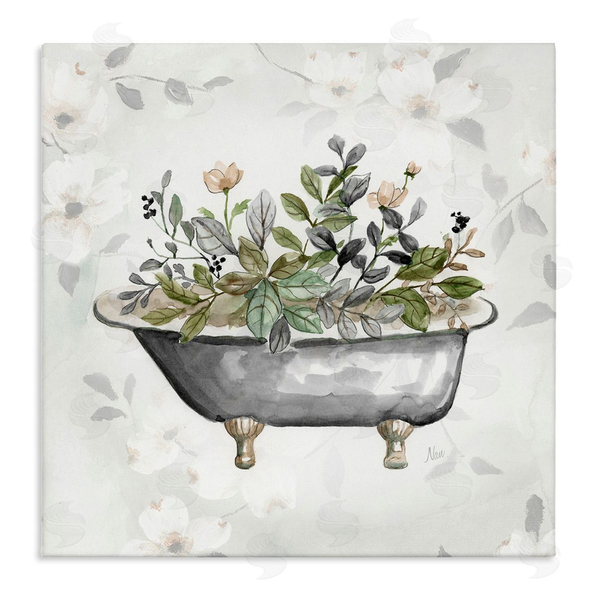 Leaf Patterned Tub Canvas Wall Art, Home Decor by Nan