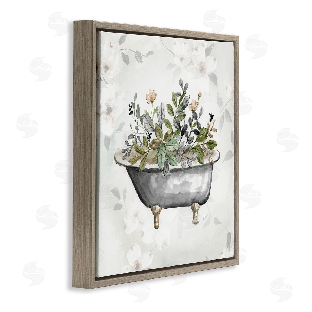 Leaf Patterned Tub Brown Floating Frame Canvas Wall Art, Home Decor by Nan