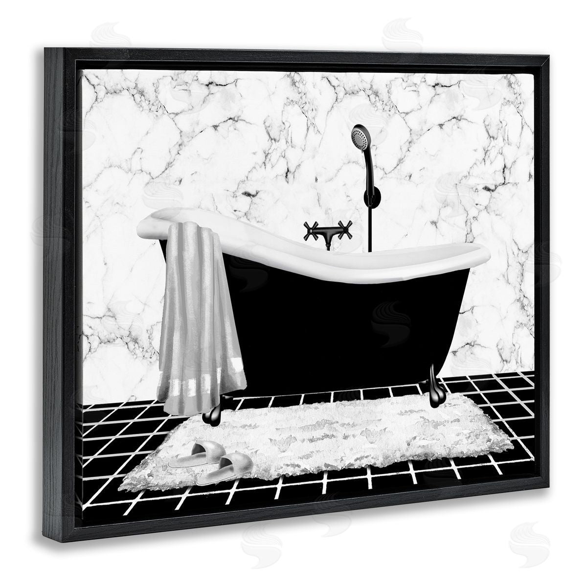 Marble Pattern Tub Black Floating Frame Canvas Wall Art, Home Decor by Conrad Knutsen