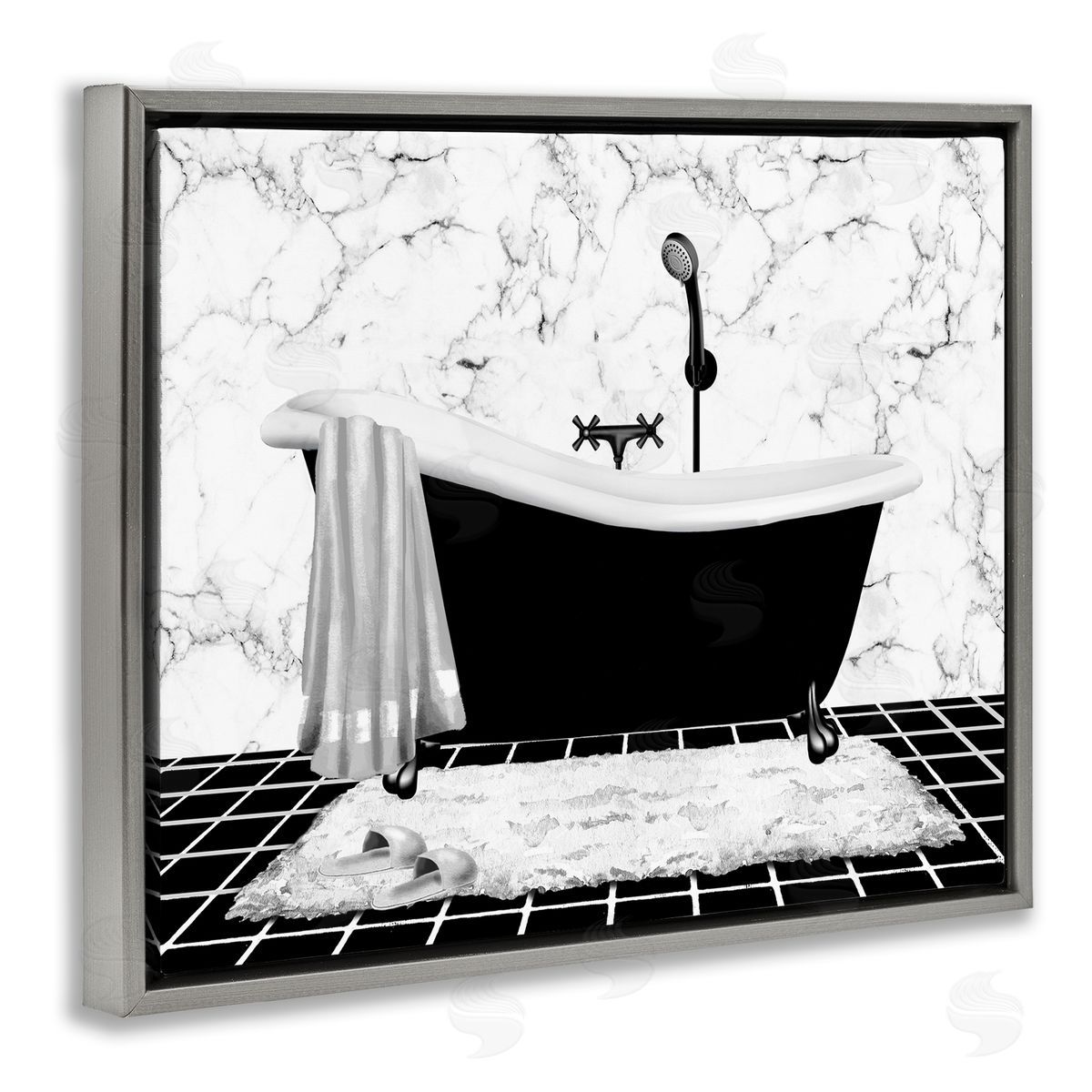 Marble Pattern Tub Grey Floating Frame Canvas Wall Art, Home Decor by Conrad Knutsen