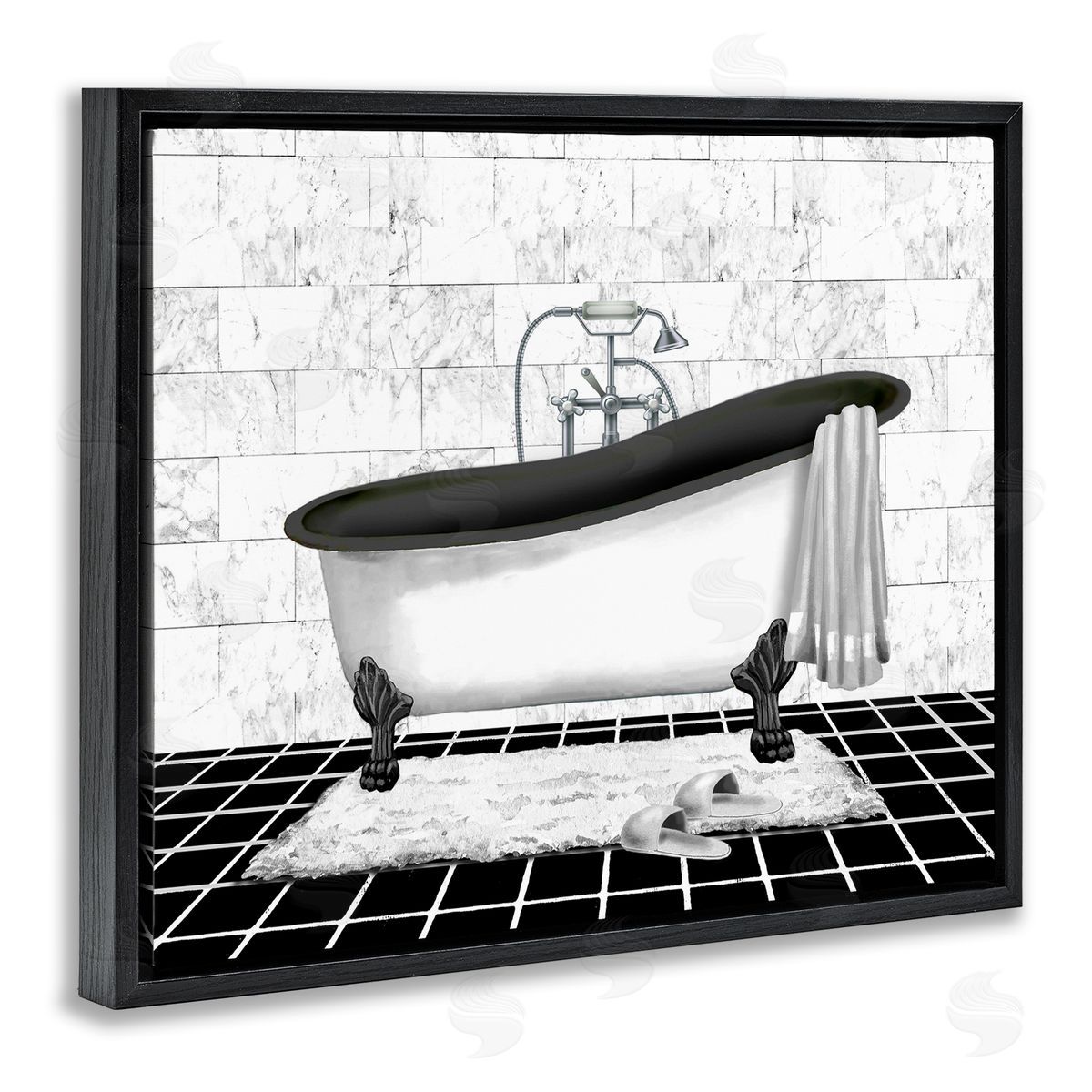 Marble Pattern Bath Black Floating Frame Canvas Wall Art, Home Decor by Conrad Knutsen