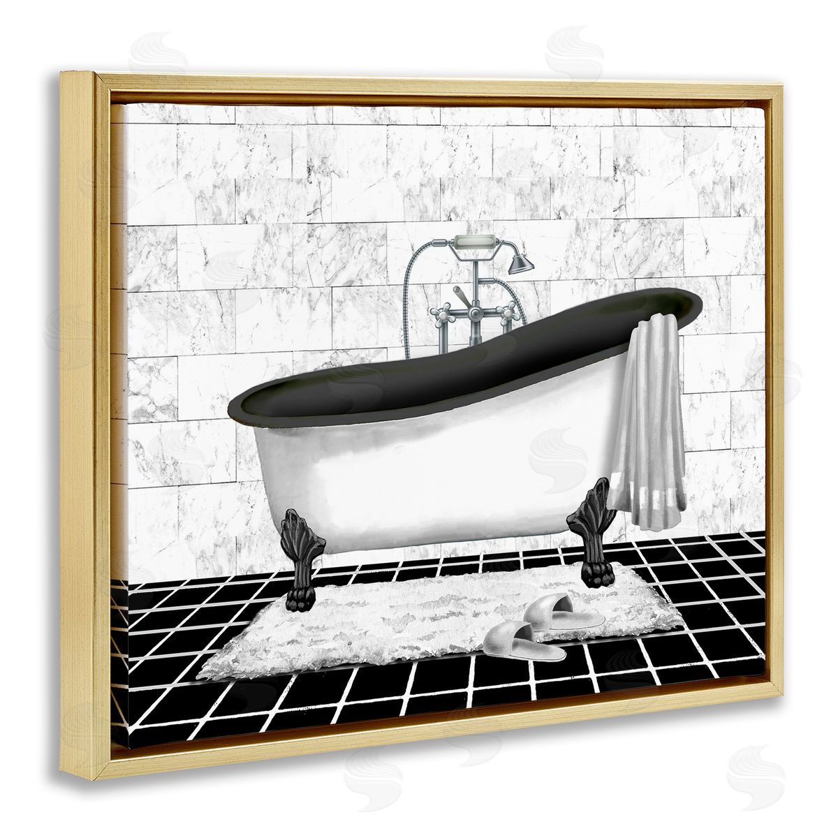 Marble Pattern Bath Gold Floating Frame Canvas Wall Art, Home Decor by Conrad Knutsen