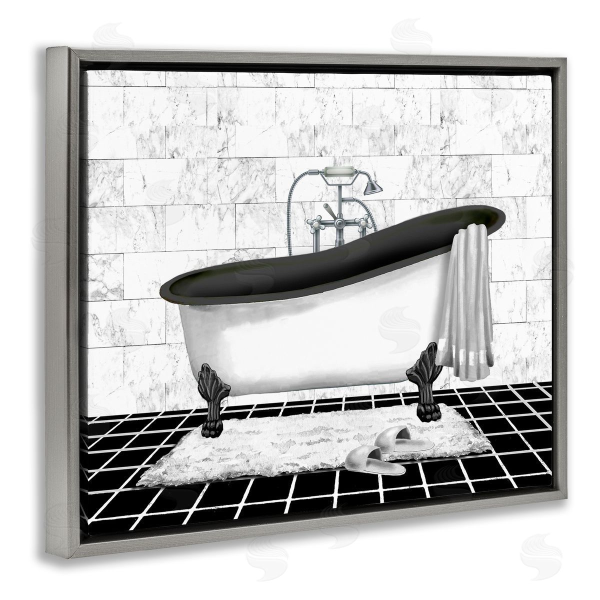 Marble Pattern Bath Grey Floating Frame Canvas Wall Art, Home Decor by Conrad Knutsen