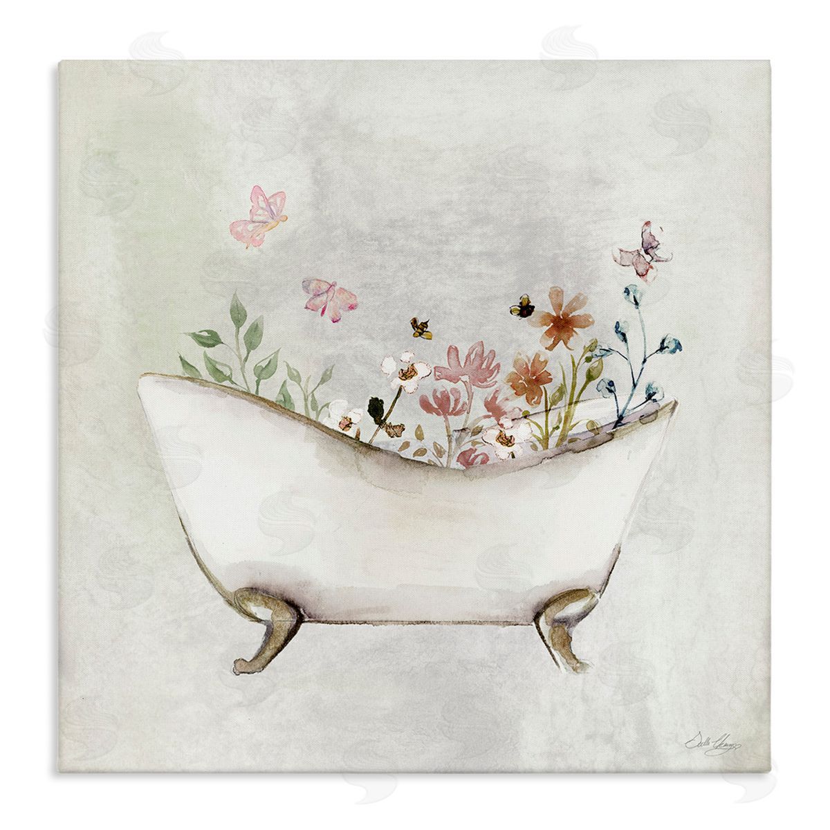Butterfly Floral Bath Canvas Wall Art, Home Decor by Stella Chang
