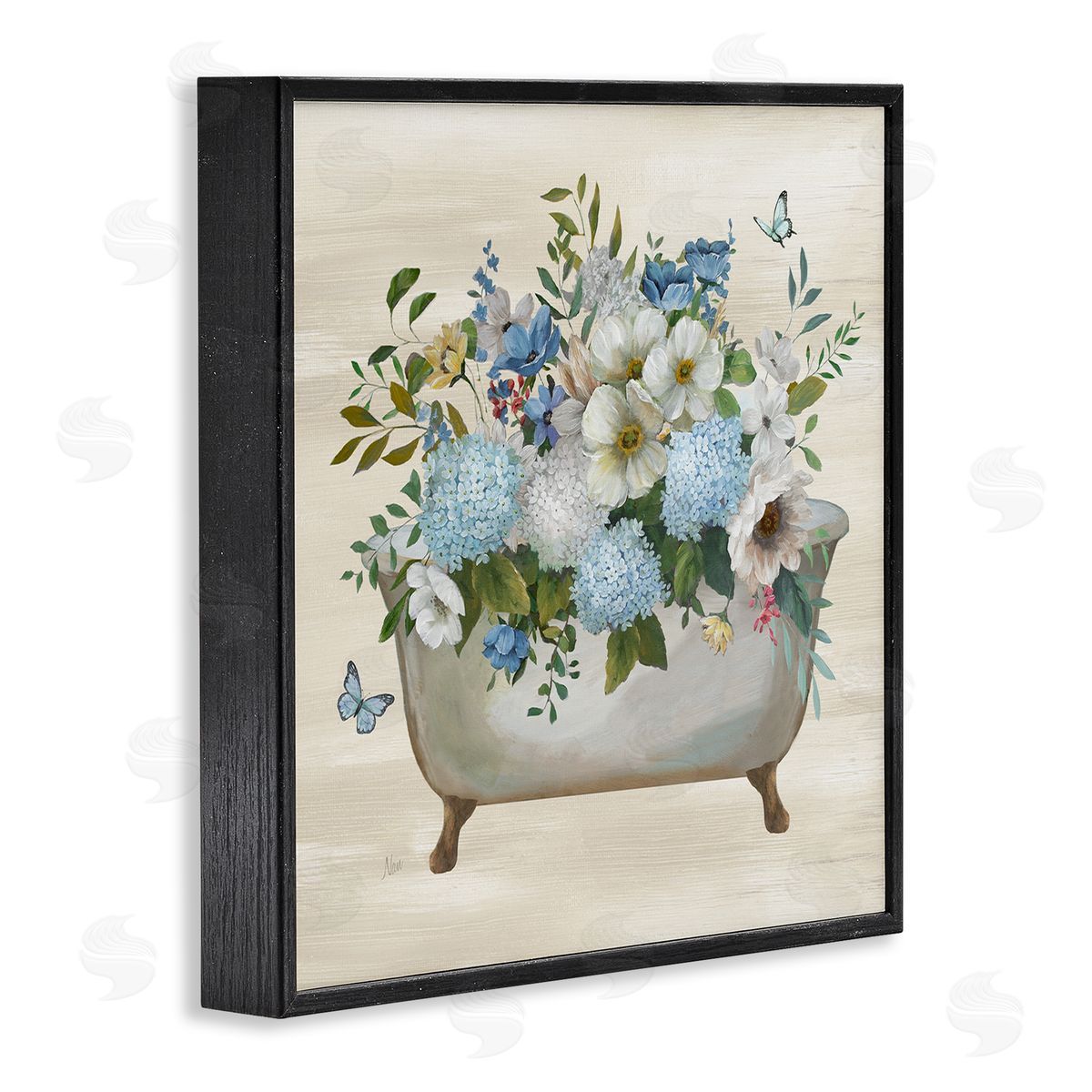 Full Hydrangea Bathtub Black Frame Print Wall Art, Home Decor by Nan