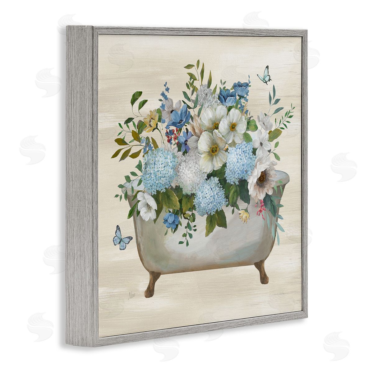 Full Hydrangea Bathtub Grey Frame Print Wall Art, Home Decor by Nan