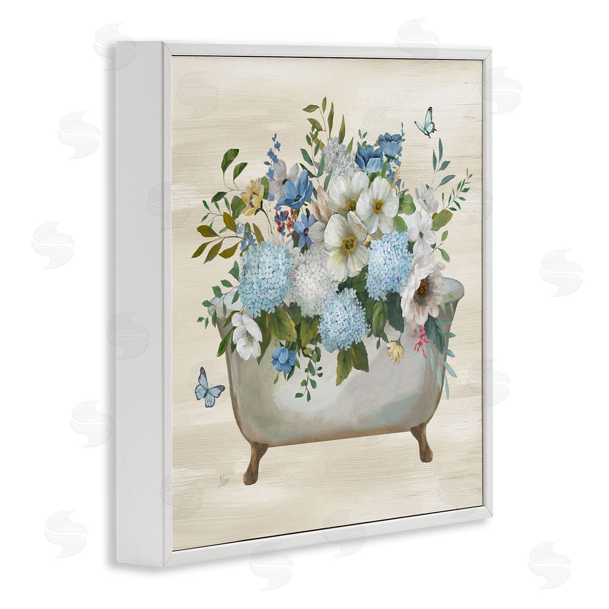 Full Hydrangea Bathtub White Frame Print Wall Art, Home Decor by Nan