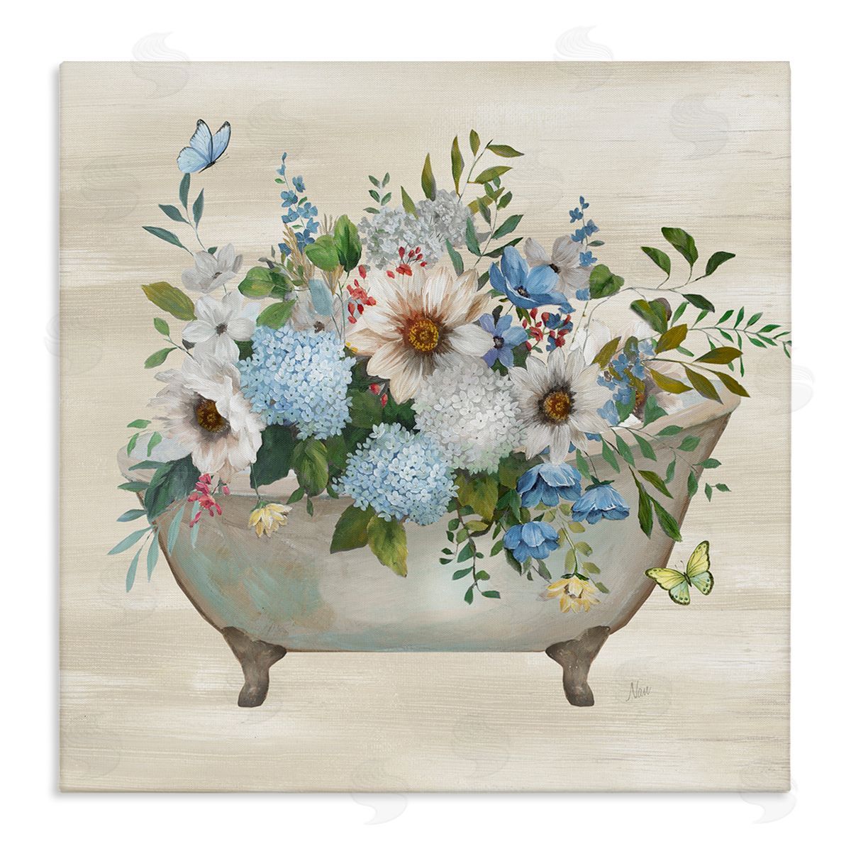 Floral Bouquet Bathtub Canvas Wall Art, Home Decor by Nan