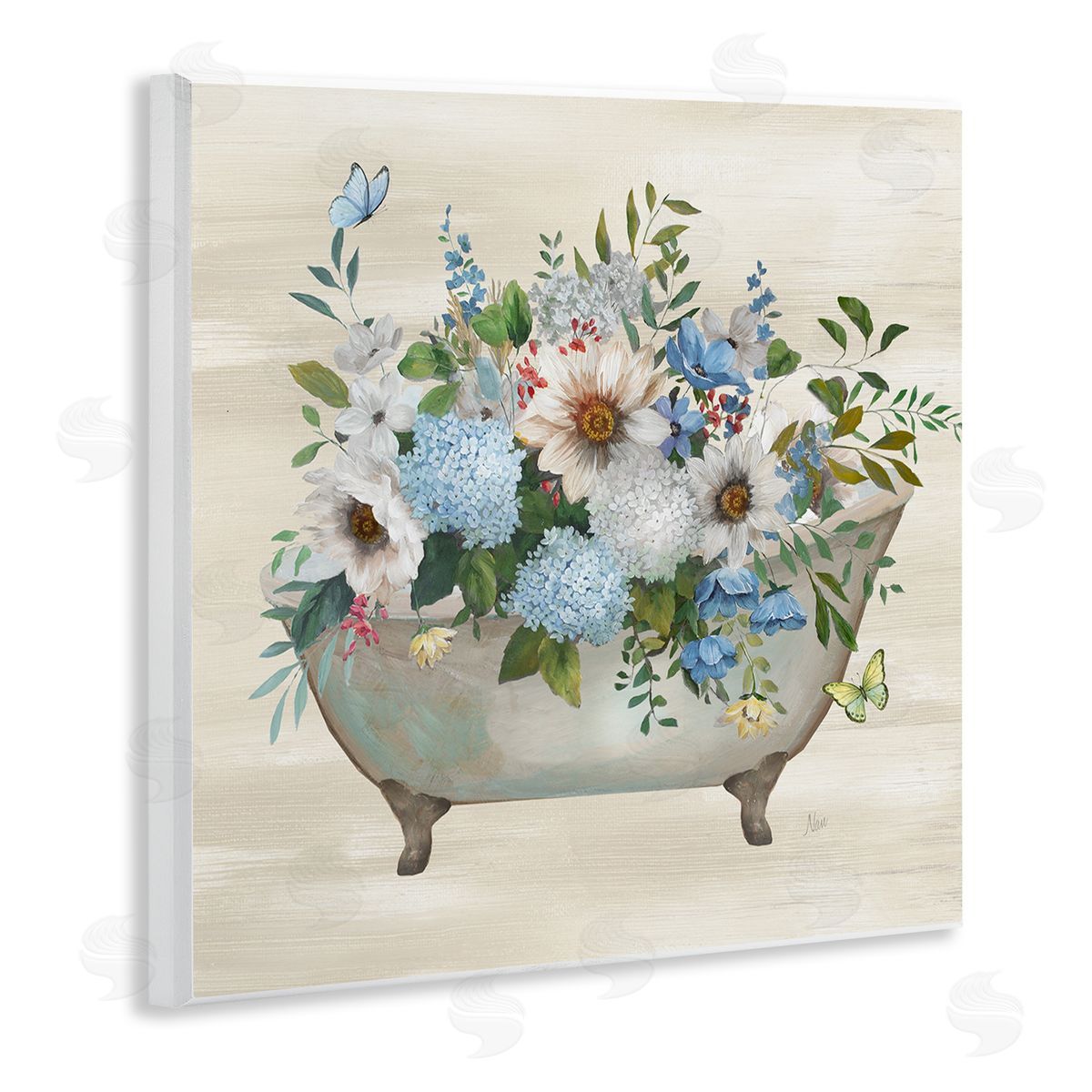 Floral Bouquet Bathtub Wood Plaque Wall Art, Home Decor by Nan