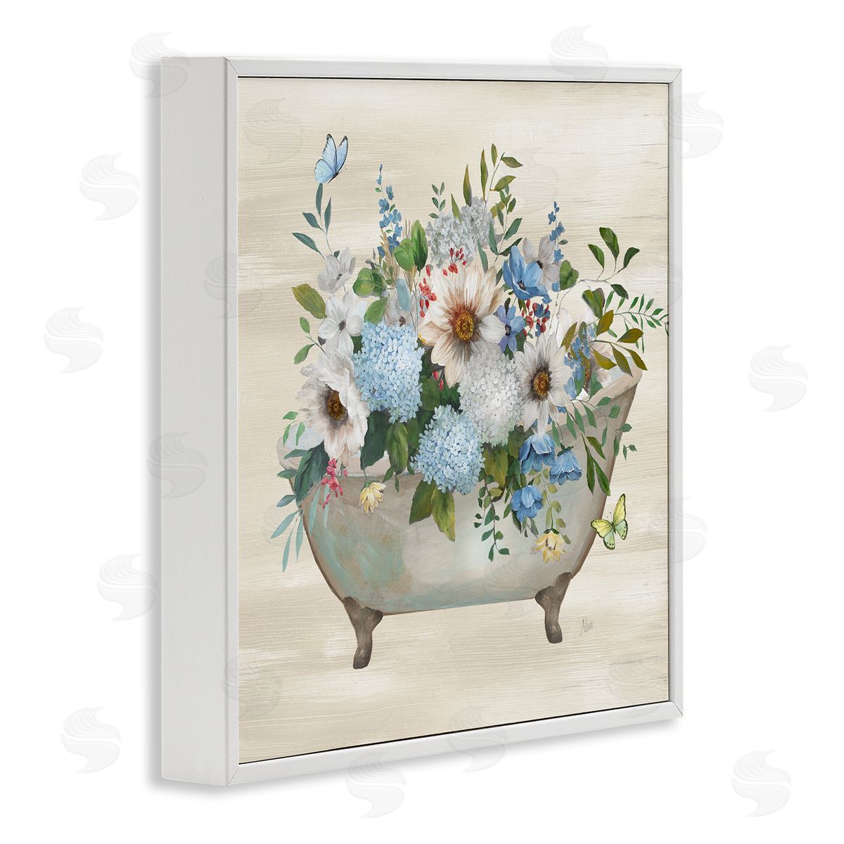 Floral Bouquet Bathtub White Frame Print Wall Art, Home Decor by Nan