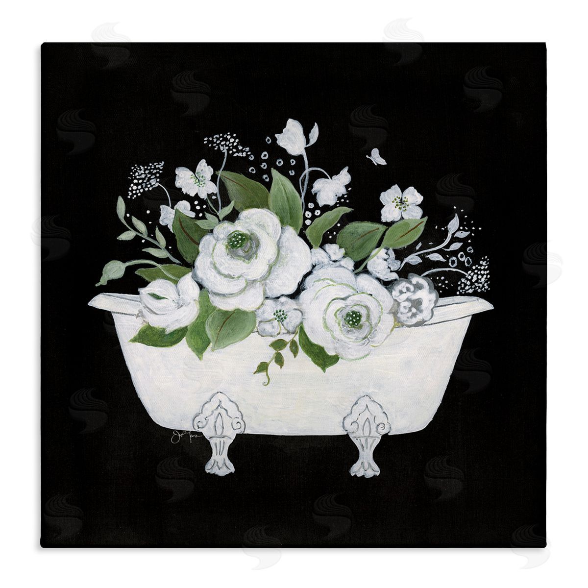 White and Black Bath Canvas Wall Art, Home Decor by Janet Tava