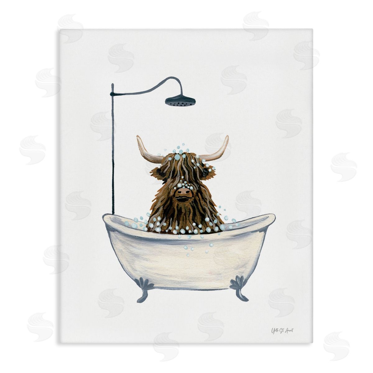 Highland Cow Bathtub Canvas Wall Art, Home Decor by Yvette St. Amant