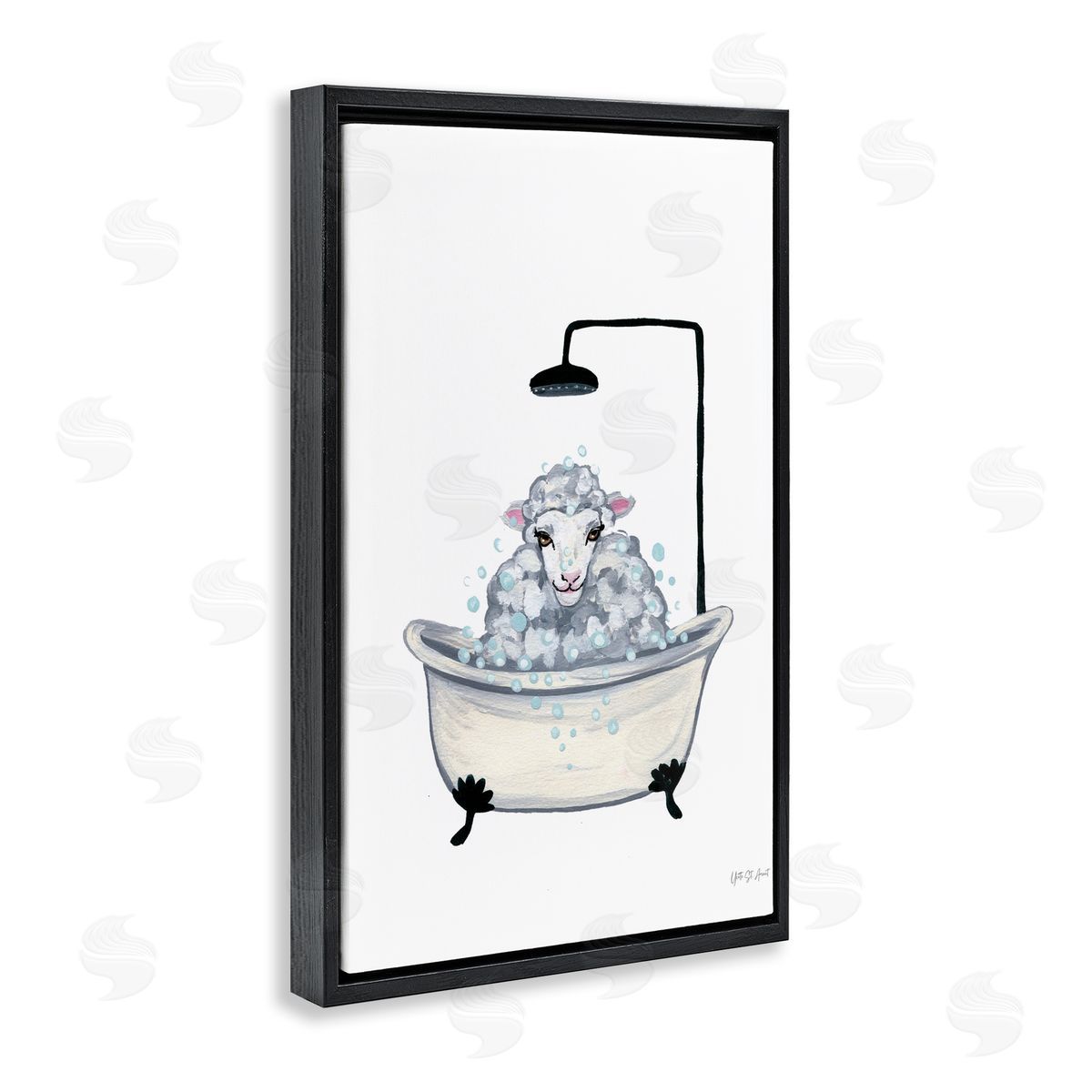 Farm Sheep Bathtub Black Floating Frame Canvas Wall Art, Home Decor by Yvette St. Amant