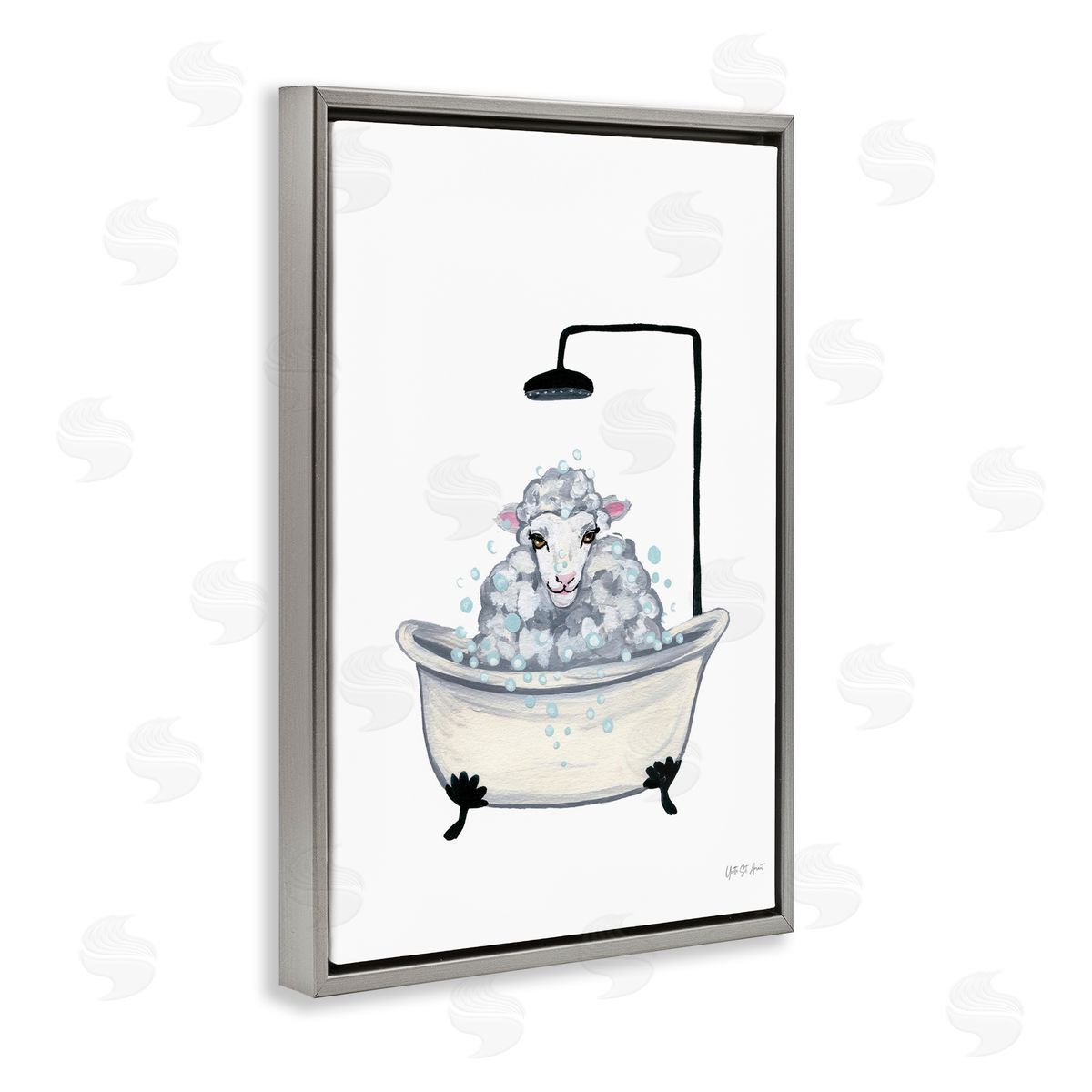 Farm Sheep Bathtub Grey Floating Frame Canvas Wall Art, Home Decor by Yvette St. Amant